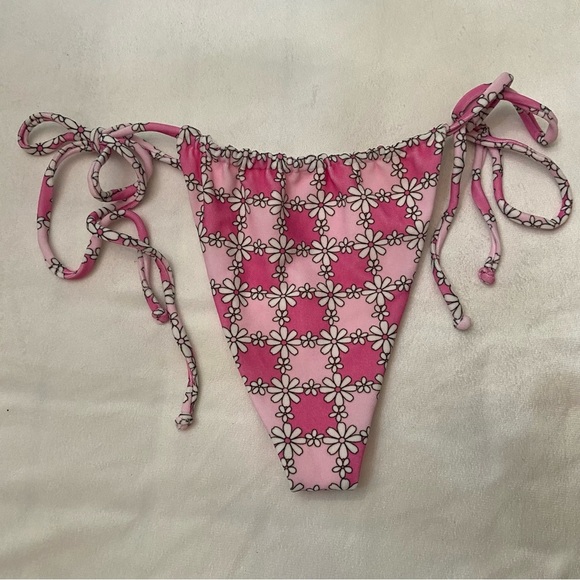 New! Frankie’s bikinis Tia Terry String Bikini Bottom Pink Daisy 3730 - Picture 2 of 9